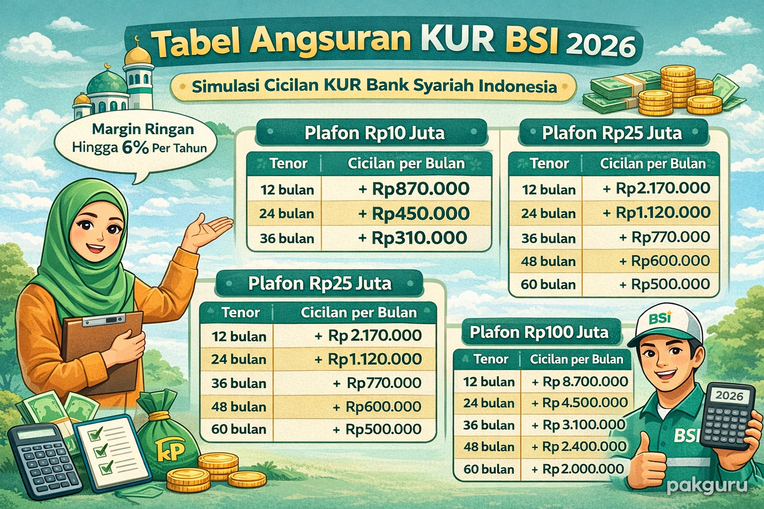 Tabel Angsuran KUR BSI 2026 Plafon Rp25 Juta